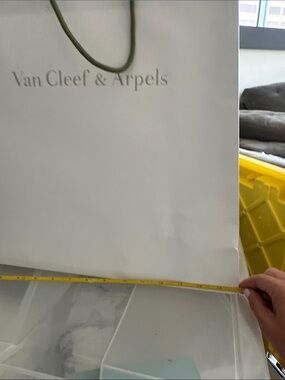 Van Cleef & Arpels White Paper Shopping Bag with Green Handles